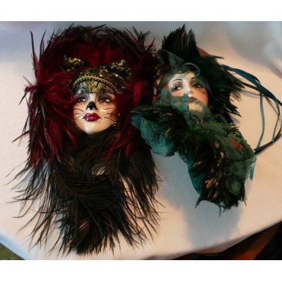 2 Unique Creations Cat Lady + Victorian Face Mask Wall Hangings   332756554664